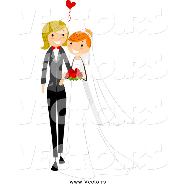 Vector of a Lesbian Wedding Couple in a Tux and Dress