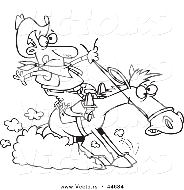 Vector of a Lineart Cowboy Hitting the Horse Brakes