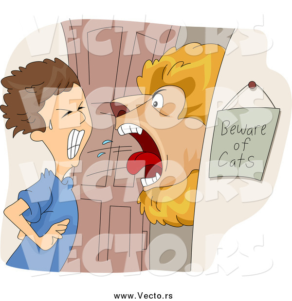Vector of a Lion Roaring at a Boy at a Door