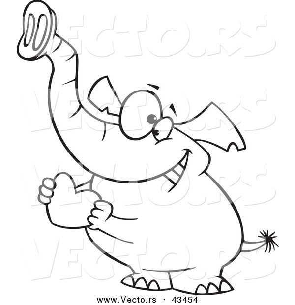 Vector of a Loving Cartoon Elephant Holding a Valentine Love Heart - Coloring Page Outline