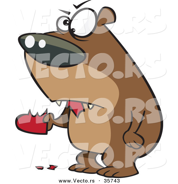 Vector of a Mad Cartoon Bear Eating a Valentine Love Heart
