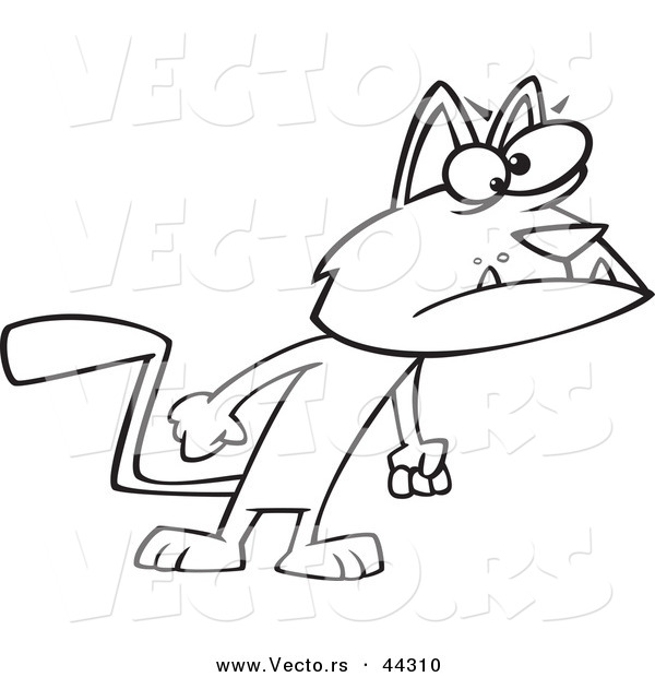 Vector of a Mad Cartoon Cat Ready to Fight - Coloring Page Outline