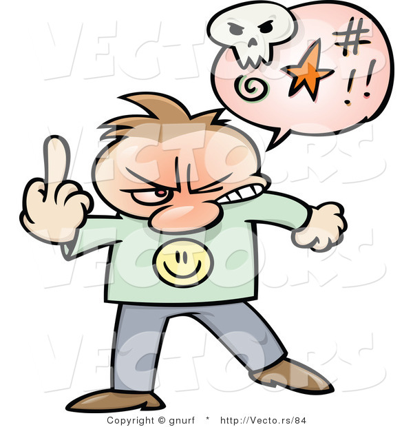 Vector of a Mad Cartoon Guy Giving the Middle Finger Hand Sign