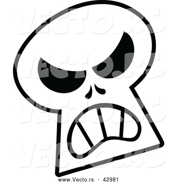 Vector of a Mad Cartoon Halloween Skull - Outline