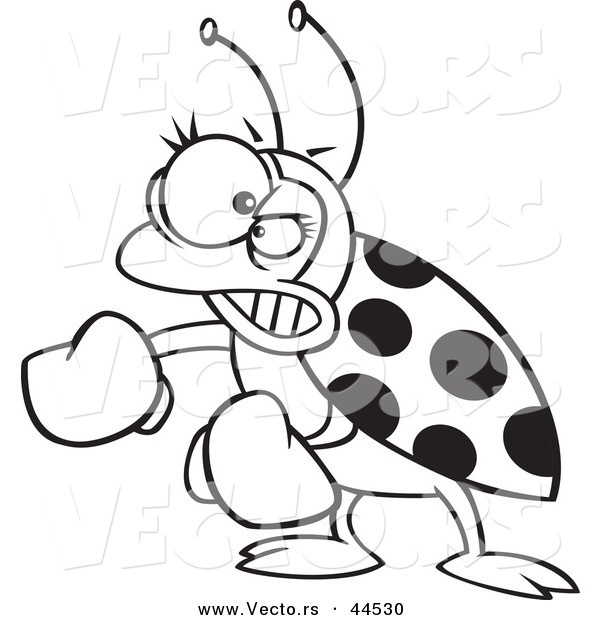 Vector of a Mad Cartoon Ladybug with Boxing Gloves - Coloring Page Outline