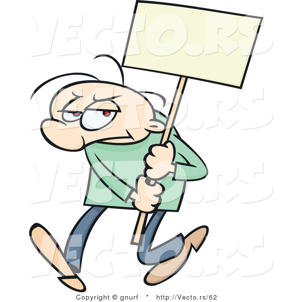 Vector of a Mad Cartoon Man Protesting with a Blank Sign