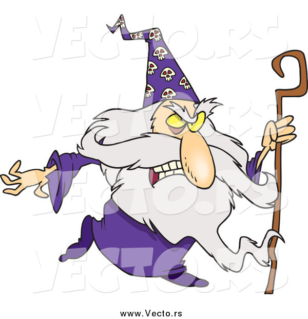 Vector of a Mad Old Wizard with a Cane