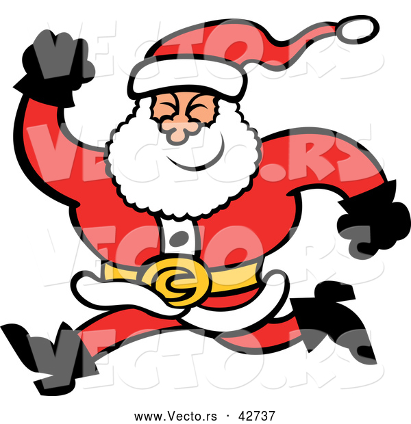 Vector of a Merry Cartoon Santa Running Forward with a Big Smile