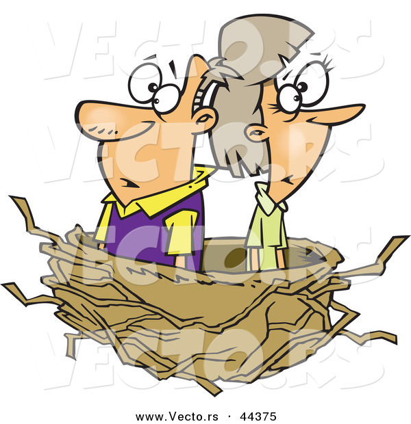 Vector of a Middle Aged Cartoon Couple in an Empty Nest