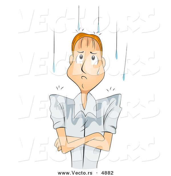 Vector of a Miserable Cartoon Man Standing in the Rain