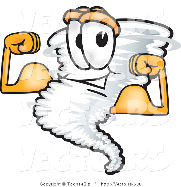 Vector of a Muscular Cartoon Tornado Mascot Flexing Strong Muscles
