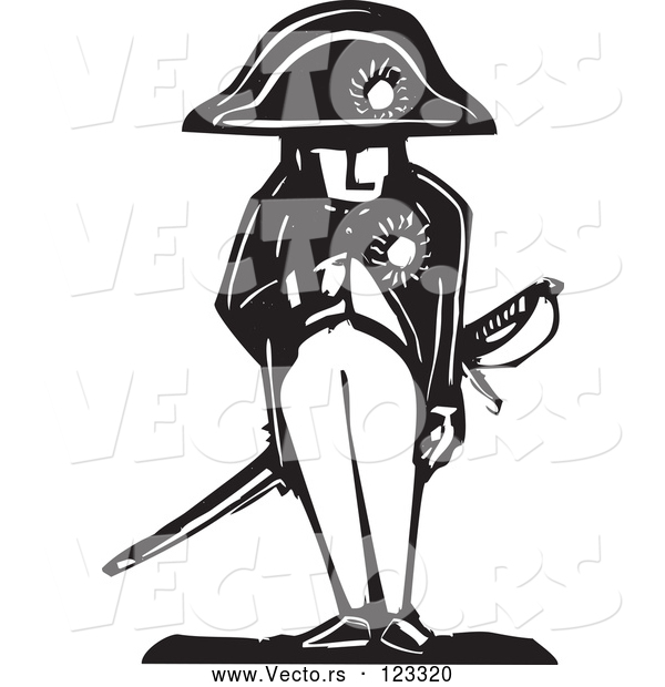 Vector of a Napoleon Bonaparte Standing a Hand in His Jacket - Black and White Woodcut Theme