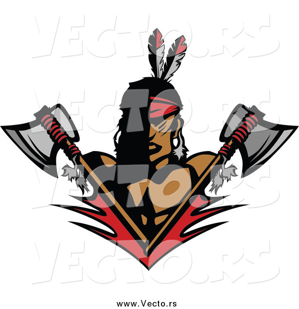 Vector of a Native American Brave Man with Crossed Axes