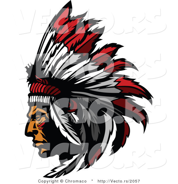 Vector of a Native American Chief Wearing Feather Headdress