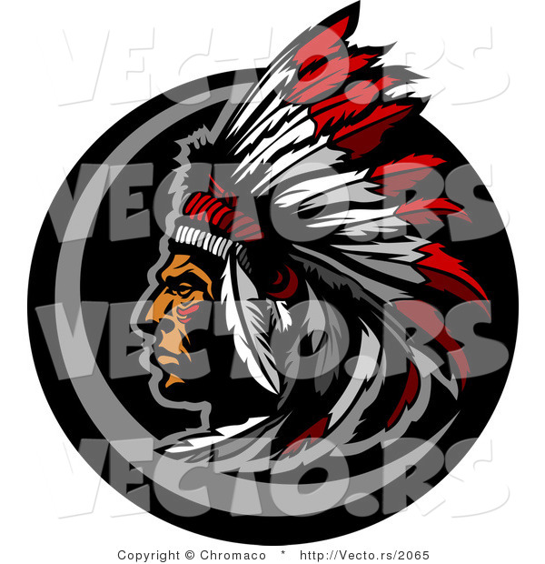 Vector of a Native American Chief Wearing Feather Headdress