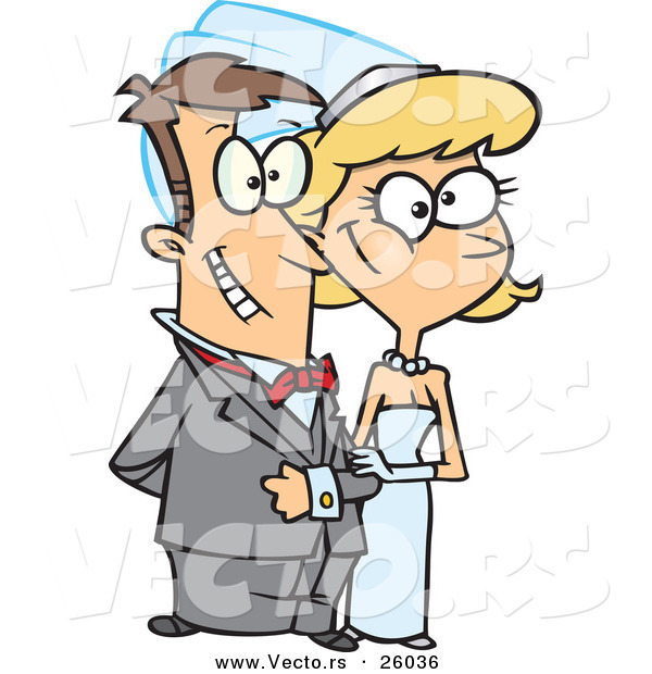 Vector of a Nervous Cartoon Bride and Groom