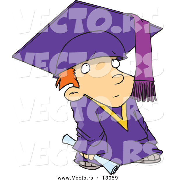 Vector of a Nervous Cartoon Graduate Boy