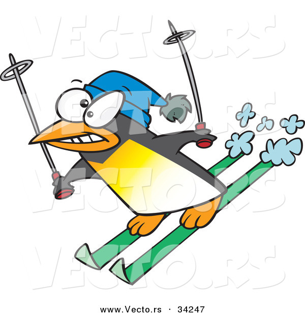 Vector of a Nervous Cartoon Penguin Snow Skiing
