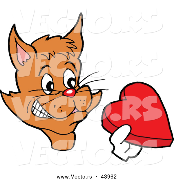 Vector of a Nervous Cat Offering Love Heart Candy Box