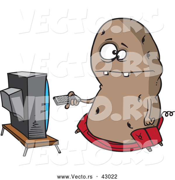 Vector of a Obese Cartoon Couch Potato Character Flipping Through Channels on the Tv
