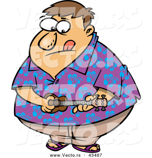 Vector of a Obese Cartoon Man Playing a Ukelele