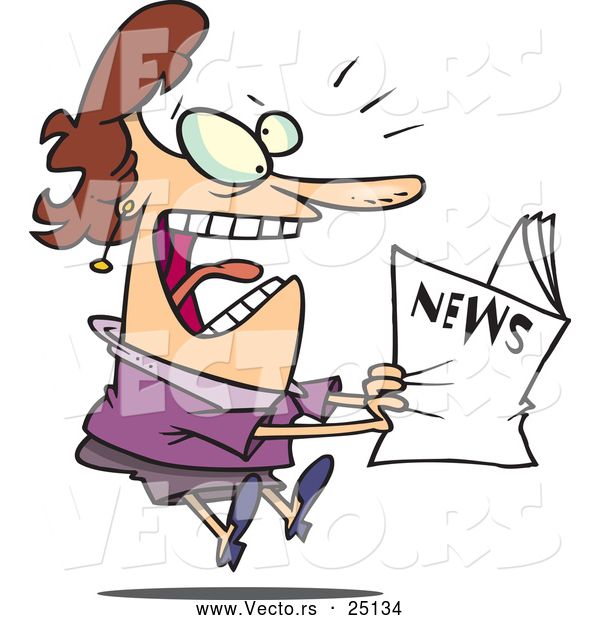 Vector of a Paranoid Cartoon Woman Reading News That Is Shocking