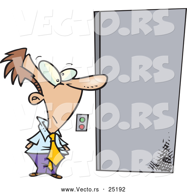 Vector of a Patient Cartoon Businessman Waiting for Elevator Doors to Open