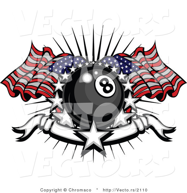 Vector of a Patriotic Eight Ball American Flags, Stars and a Banner