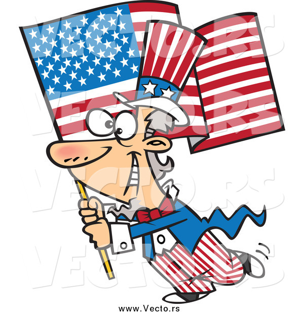 Vector of a Patriotic Uncle Sam Carrying an American Flag