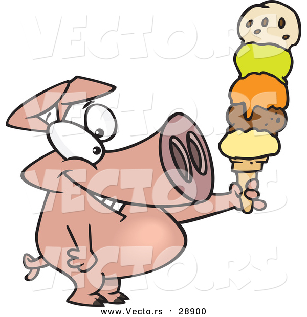 Vector of a Pig Holding a Big Ice Cream Cone