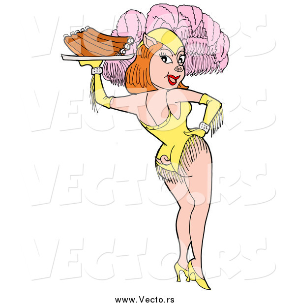 Vector of a Pig Showgirl Woman Serving Ribs