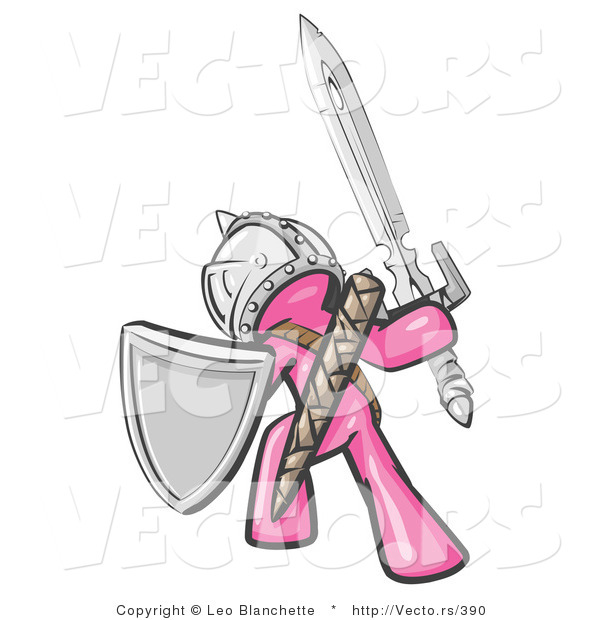 Vector of a Pink Knight with Shield and Sword Standing in Battle Mode