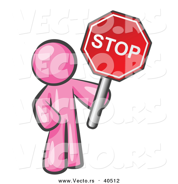 Vector of a Pink Man with Red Handheld STOP Sign