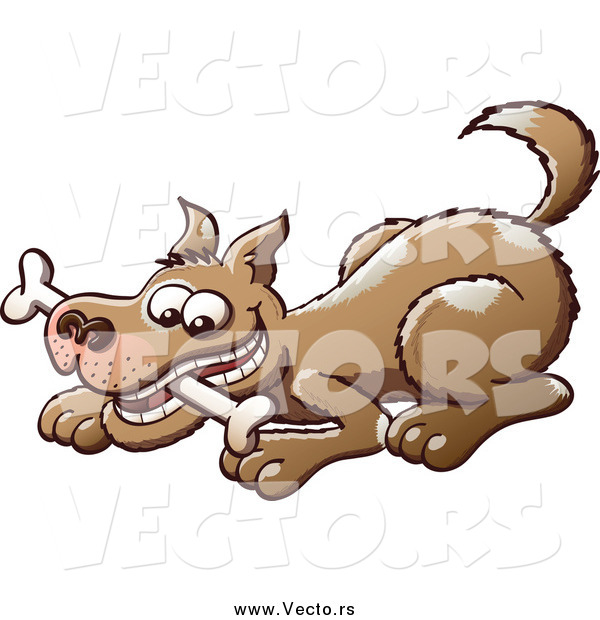 Vector of a Playful Brown Dog with a Bone in His Mouth