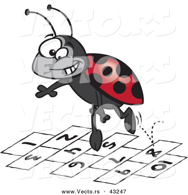 Vector of a Playful Cartoon Ladybug Jumping on Hopscotch Numbers