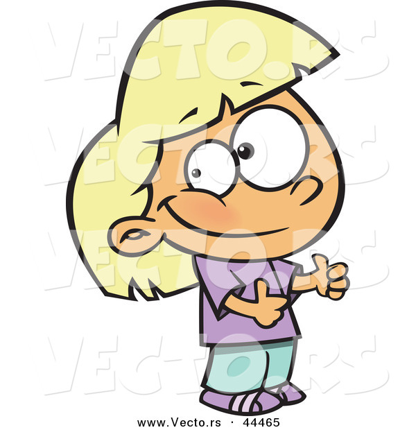 Vector of a Pleased Cartoon Blond Girl Holding with Both Thumbs up