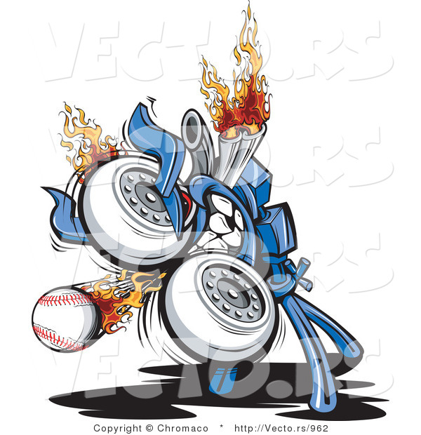 Vector of a Powerful Baseball Pitching Machine with Flames