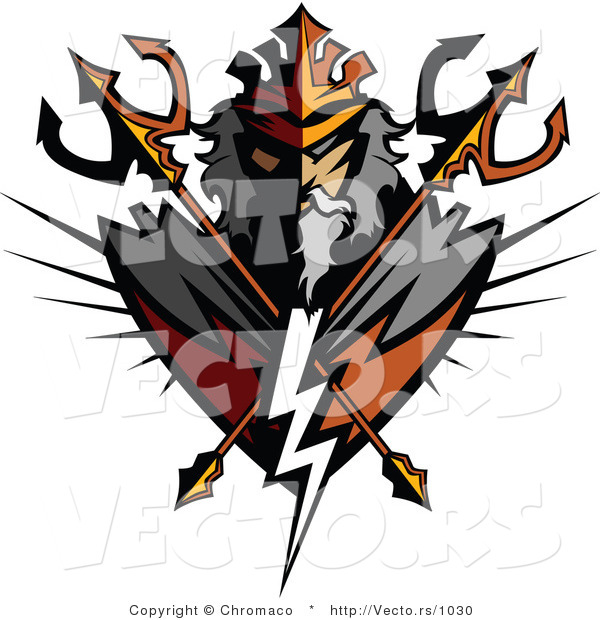 Vector of a Powerful Titan with 2 Crossed Tridents and Lighting Bolt