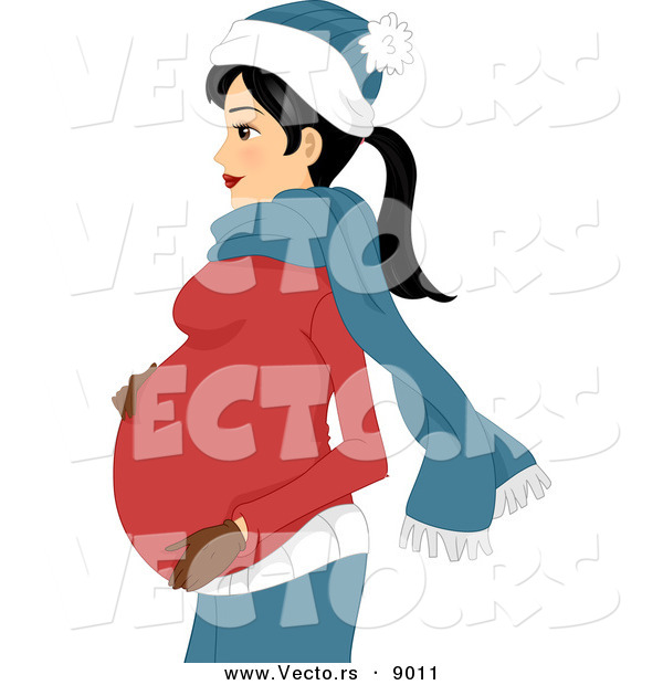 Vector of a Pregnant Girl Rubbing Her Stomach and Wearing Winter Apparel