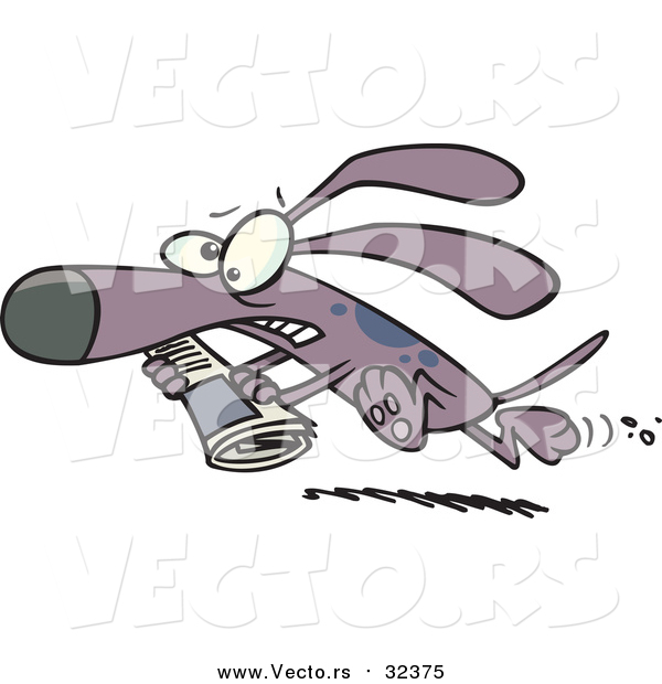 Vector of a Pressured Cartoon Dog Running Fast with a Newspaper