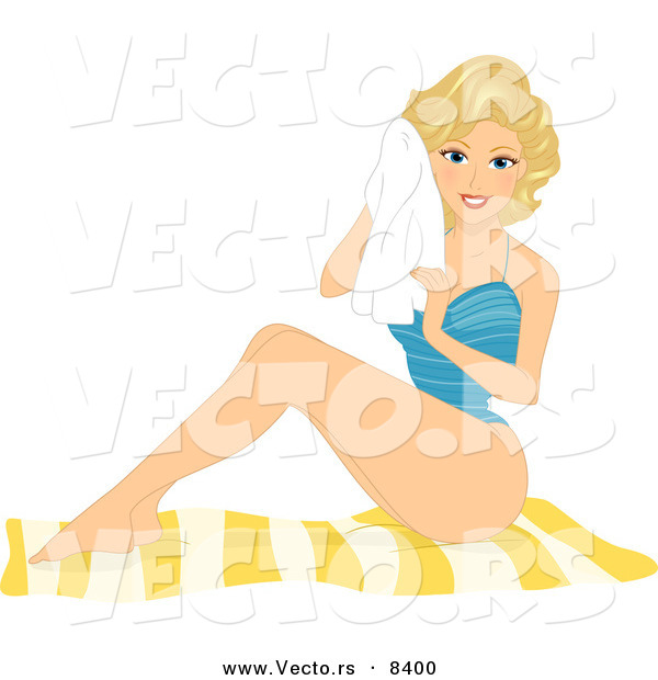 Vector of a Pretty Blond Pin-up Girl Sunbathing in a Swimsuit at the Beach