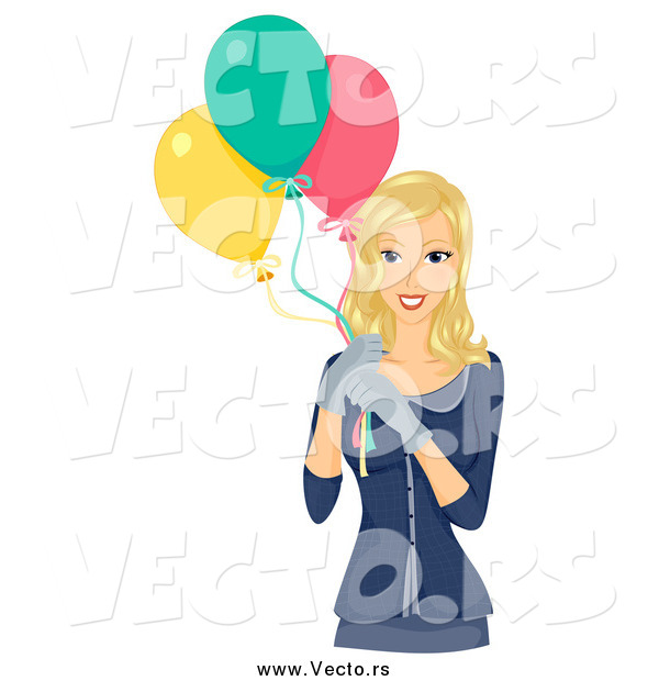 Vector of a Pretty Blond Woman Carrying Three Balloons