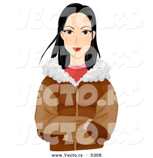 Vector of a Pretty Cartoon Eskimo Girl Wearing a Jacket and Gloves in Cold Weather
