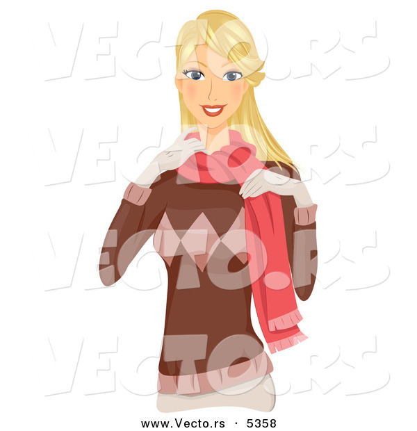 Vector of a Pretty Cartoon Girl Wearing Warm Winter Clothes