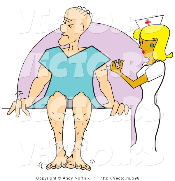 Vector of a Pretty Cartoon Nurse Giving Sick Man a Shot in His Arm