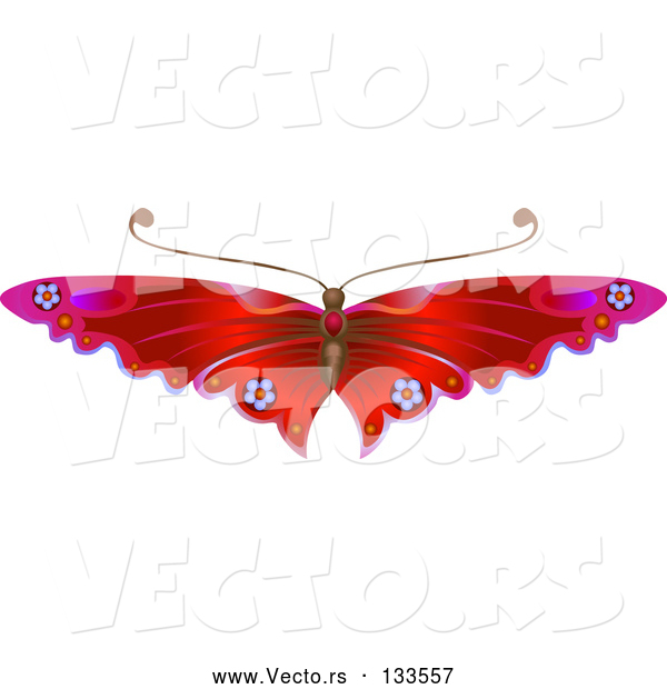 Vector of a Pretty Red Butterfly with Flower Decoration on the Wings