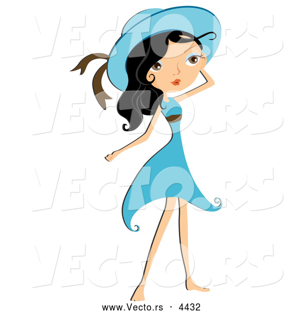 Vector of a Pretty Young Cartoon Lady Wearing a a Blue Dress and Hat