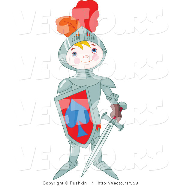 Vector of a Proud Boy Wearing Armored Knight Gear with a Shield and Sword