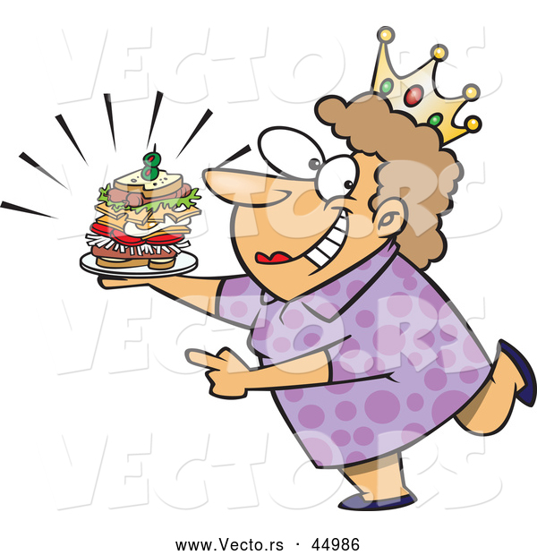 Vector of a Proud Cartoon Sandwich Queen Lady Wearing a Crown
