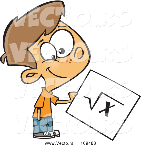 Vector of a Proud Cartoon School Boy Holding Square Root Math Page